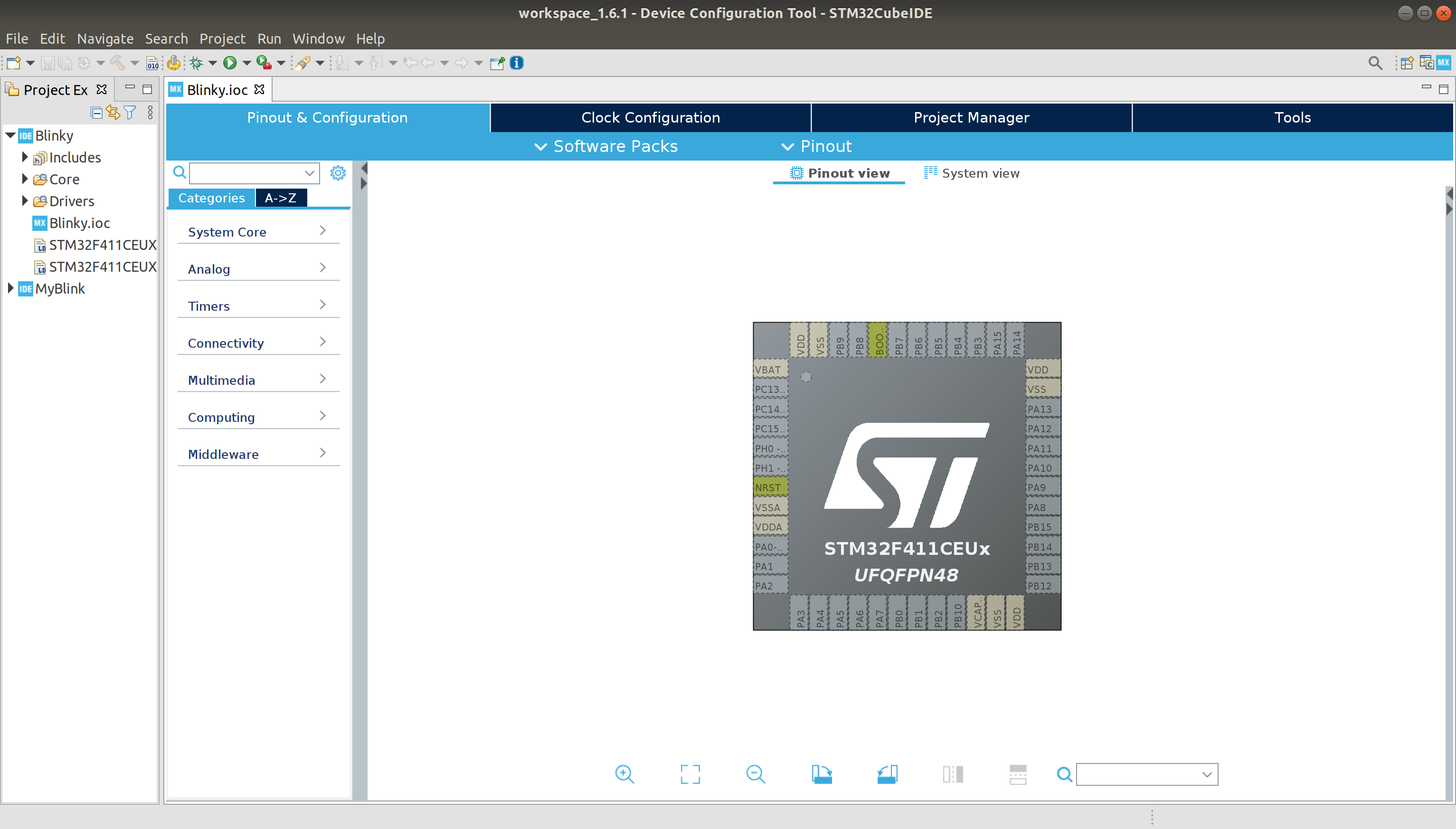 STM32Cube IDE MCU configuration page